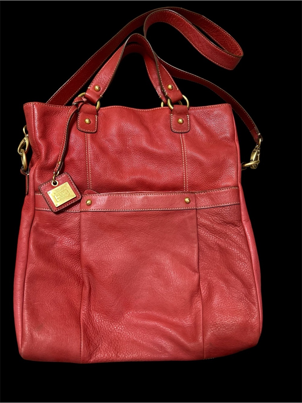 Liz Claiborne Red Leather Shoulder Bag with Gold-Tone Hardware